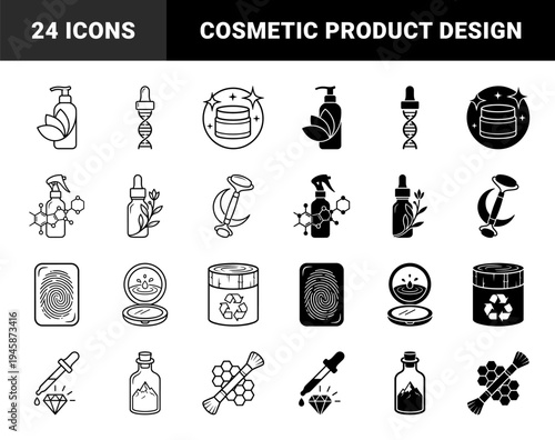 Luxury Skincare and Cosmetic Hybrid Symbols Featuring Botanical Infusions Molecular Science Sustainable Packaging and Laboratory Pipette Dropper Elements