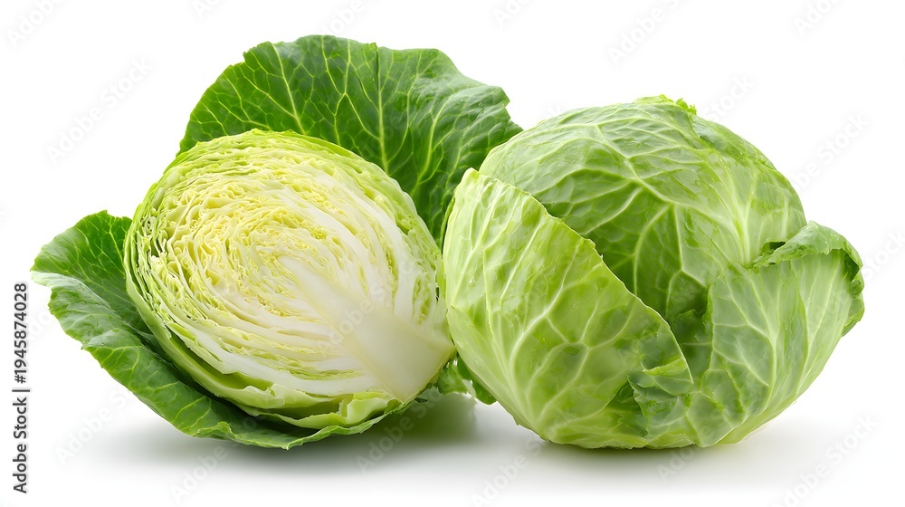 Fototapeta premium Fresh Green Cabbage Heads Isolated on White Background.