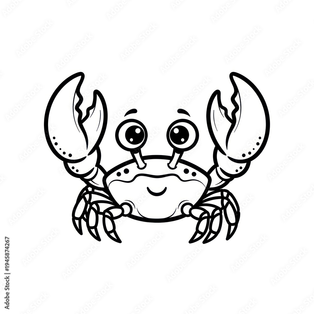 Fototapeta premium Cute cartoon crab outline illustration on white background