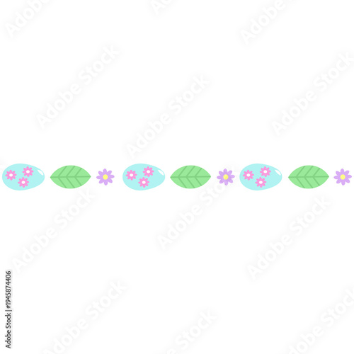 Stylized Easter ornament with repeating floral and leaf elements arranged in a decorative border line