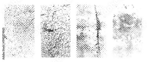 Set of distressed halftone grunge texture background. Halftone grunge texture. Vintage dot patterns with rough ink and worn effects perfect for overlays, posters, backgrounds