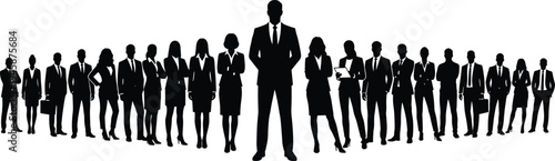 Business people silhouettes group, corporate team leadership concept, professional men and women workforce, office staff partnership, business teamwork vector illustration