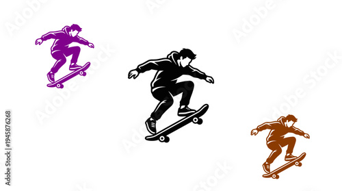 A logo for a skateboarding company featuring a skateboarder in action