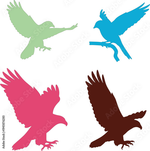 Four Colorful Bird Silhouettes In Flight birds wings