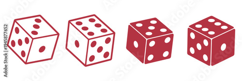 Six-sided dice icon in black outline style, showing all dice faces, ideal for gaming apps, board game graphics, educational materials, and dice-related vector concepts.