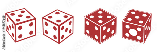 Dice icon set with all six faces in black outline style, featuring Ludo game dice symbols, vector illustrations of six-sided dice for board games, apps, websites, and gaming interfaces.