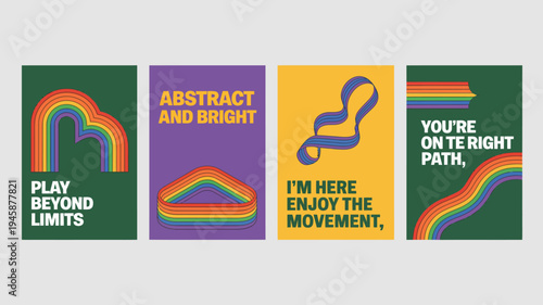 A vibrant collection of retro style posters featuring colorful wavy lines and uplifting text based messages high quality professional detailed modern elegant stylish clean crisp digital