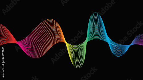 A vibrant colorful abstract design features flowing wave like lines against a stark black background creating a dynamic and modern visual effect high quality professional detailed