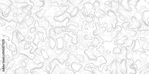 Abstract topographic contour map illustration with wavy lines and shapes on white