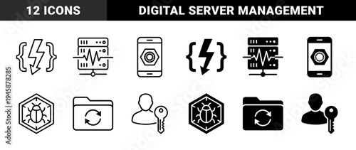 Hybrid Information Technology and Cybersecurity Interface Elements Featuring Server Monitoring Bug Testing and Encrypted User Access Profiles