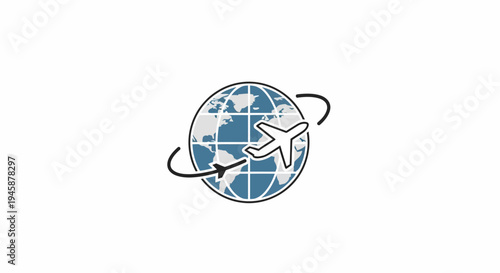 Airplane flying around the globe fast.