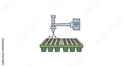 Automated robotic arm seeding plant pots.