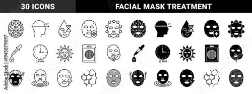 Skincare Technology and Facial Mask Treatment Icons Featuring Dermatological Hybrid Symbols for Cosmetic Science and Advanced Beauty Therapy
