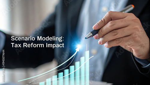 Scenario modeling tax reform impact business growth financial analysis digital chart hand stylus data visualization professional success