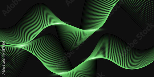 Lime Green Wavy Lines on Dark Backdrop: A Serene and Dynamic Abstract Art Piece Showcasing Flowing Energy and Geometric Precision for Design and Technology Projects