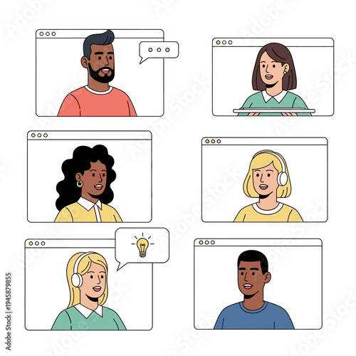 Diverse group of people in video conference call, online meeting, communication concept