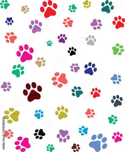 Paw Prints Background. Cute pets and Dogs pets paw print isolated on white background.