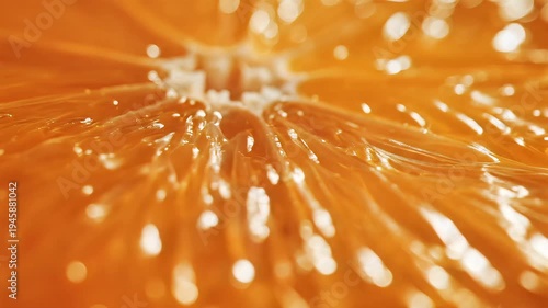 Close up of orange fruit section revealing texture and detail
