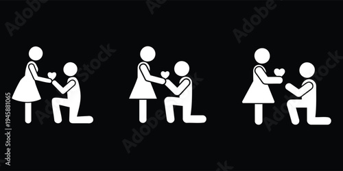 Three different scenarios of a man proposing to a woman with a ring