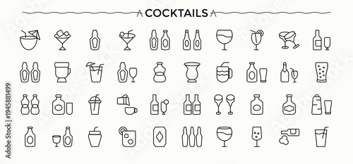Cocktails icon. Pack of whiskey, wine, cocktail, drink, champagne, alcohol and more. Beverage icon. Collection for mobile and web apps. Editable vector.