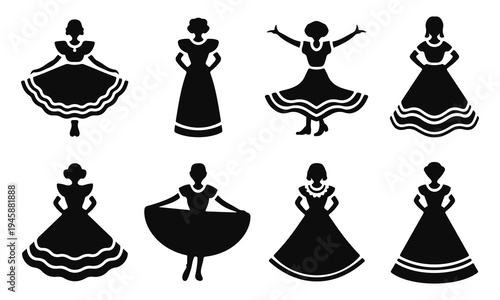 Female Dancer Silhouette Set in Traditional Dress