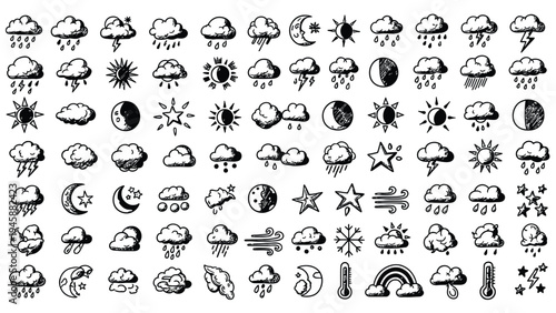 Weather forecast icons on white background.