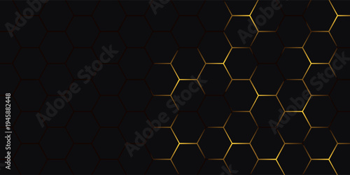 Golden hexagon structure blending technology and elegance. Luxurious honeycomb design. Abstract hexagonal with glowing nodes. Elegant honeycomb pattern featuring luminous points and highend themes