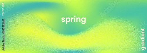 Green gradient spring background with yellow wave. Teal, lime, turquoise blur texture, smooth pastel abstract. Vector grain pattern. Banner backdrop for summer nature design bg.