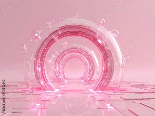 future tech portal abstract on a pink isolated background