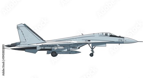 Modern Military Fighter Jet Aircraft Side View Illustration