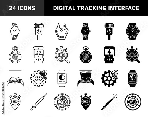 Hybrid chronometer and technology interface elements featuring circuit board watches fingerprint scanners energy meters and digital tracking systems