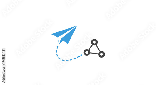 Blue paper airplane in flight.