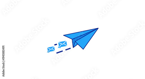 Blue paper airplane flying fast.