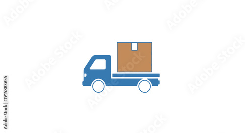 Blue truck with cardboard box.