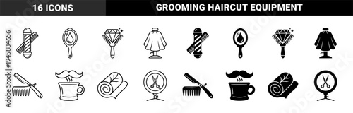 Barber shop hybrid symbols featuring creative merges of grooming tools with lifestyle elements in thick outline and solid black silhouette styles