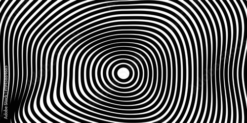 Psychedelic Warped Lines Optical Illusion Texture. Abstract Geometric Background Vector Design. Black and White Modern Pattern Op Art Illustration.