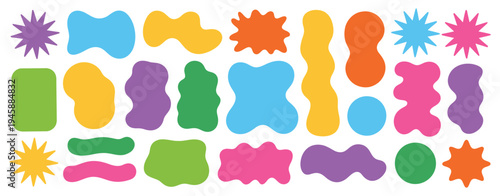 Hand-drawn fluid rectangle and square blob shapes, wavy and irregular vector forms for abstract text boxes, curvy banners, and creative graphic design in colorful flat style.