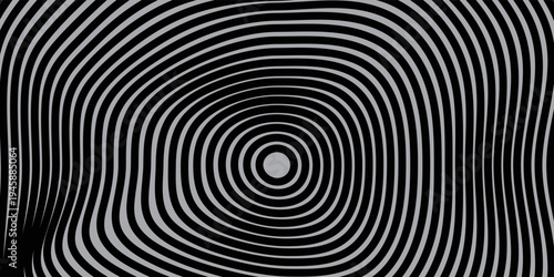 Psychedelic Warped Lines Optical Illusion Texture. Abstract Geometric Background Vector Design. Black and White Modern Pattern Op Art Illustration.