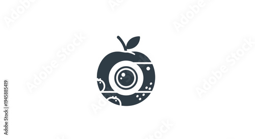Camera lens inside an apple icon.