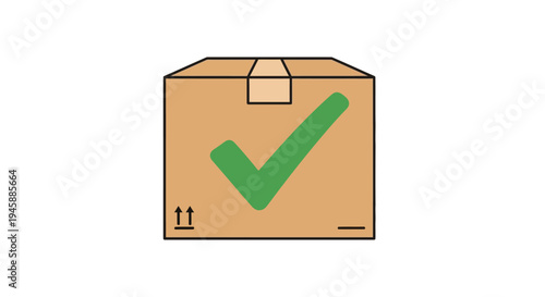 Brown cardboard box with green check.