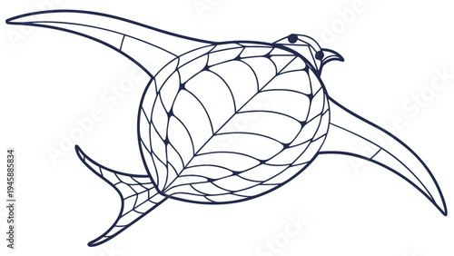 Wireframe bird in flight with leaf body topology structure on white background for design and technology concepts