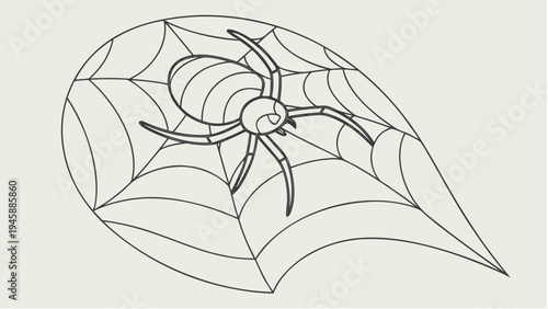 Distorted wireframe spider web on leaf with insect organic topology mesh structure concept