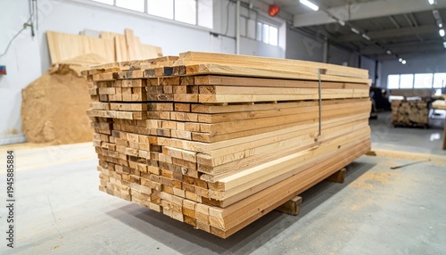 Wallpaper Mural Neatly stacked and sorted wood offcuts from various projects, arranged by size in an industrial warehouse, ready for new building endeavors. Torontodigital.ca