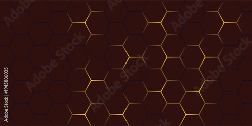 Glowing hexagonal network on maroon abstract background with luminous nodes, subtle sparks, circuit suggestion, futuristic tech vibe and data security atmosphere for technology themes.