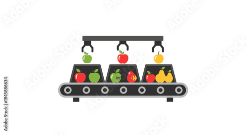Colorful cartoon fruit on a conveyor.