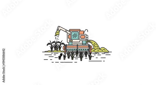 Colorful cartoon dredger machine underwater.