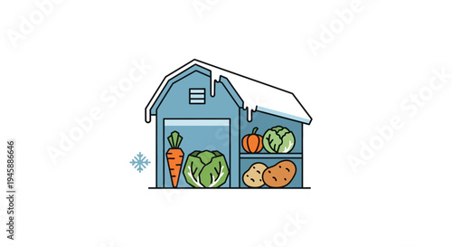 Colorful cartoon vegetable barn storage.