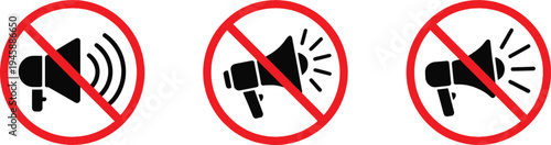 No loudspeaker signs with red circle and line isolated on transparent background