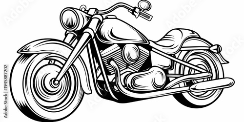Classic Cruiser Motorcycle Illustration - Retro Custom Chopper Motor Vehicle Speed Sketch