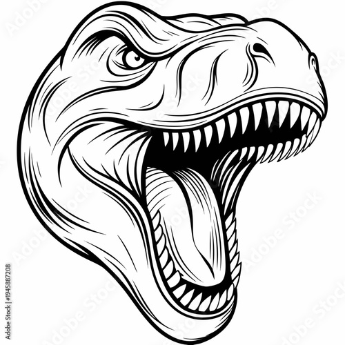 Roaring Tyrannosaurus Rex Head Illustration - Fierce T-Rex Dinosaur Predator Mascot Tattoo Sketch